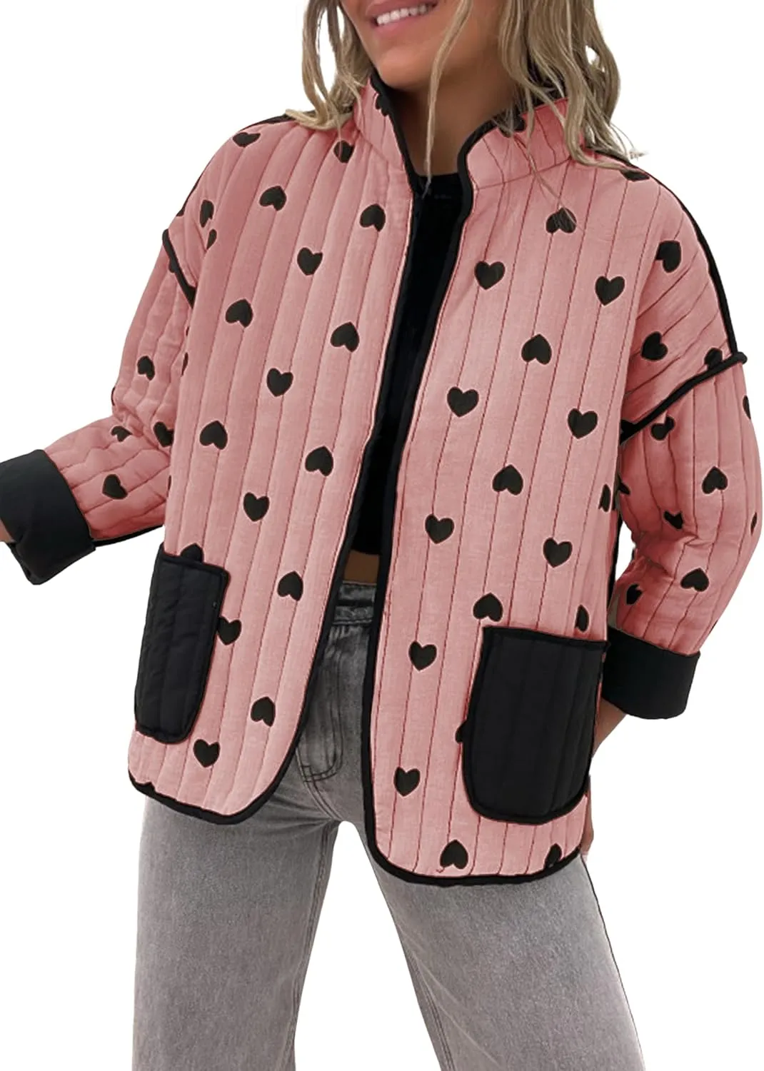 Omoone Women's Cropped Quilted Jacket Floral Printed LightWeight Padded Puffer Cardigan Coat Outwear