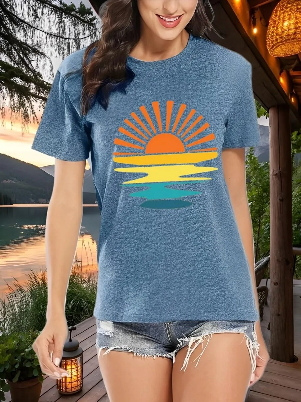 Outdoor Shirts for Women Retro Graphic Print Hiking Mountain T Shirts Summer Comfort Beach Hiking Workout Tee Tops