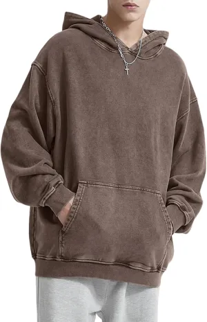 Oversized Acid Wash Vintage Hoodie Men Cotton Heavyweight Baggy Trendy Streetwear Hooded Sweatshirt Basic Pullover