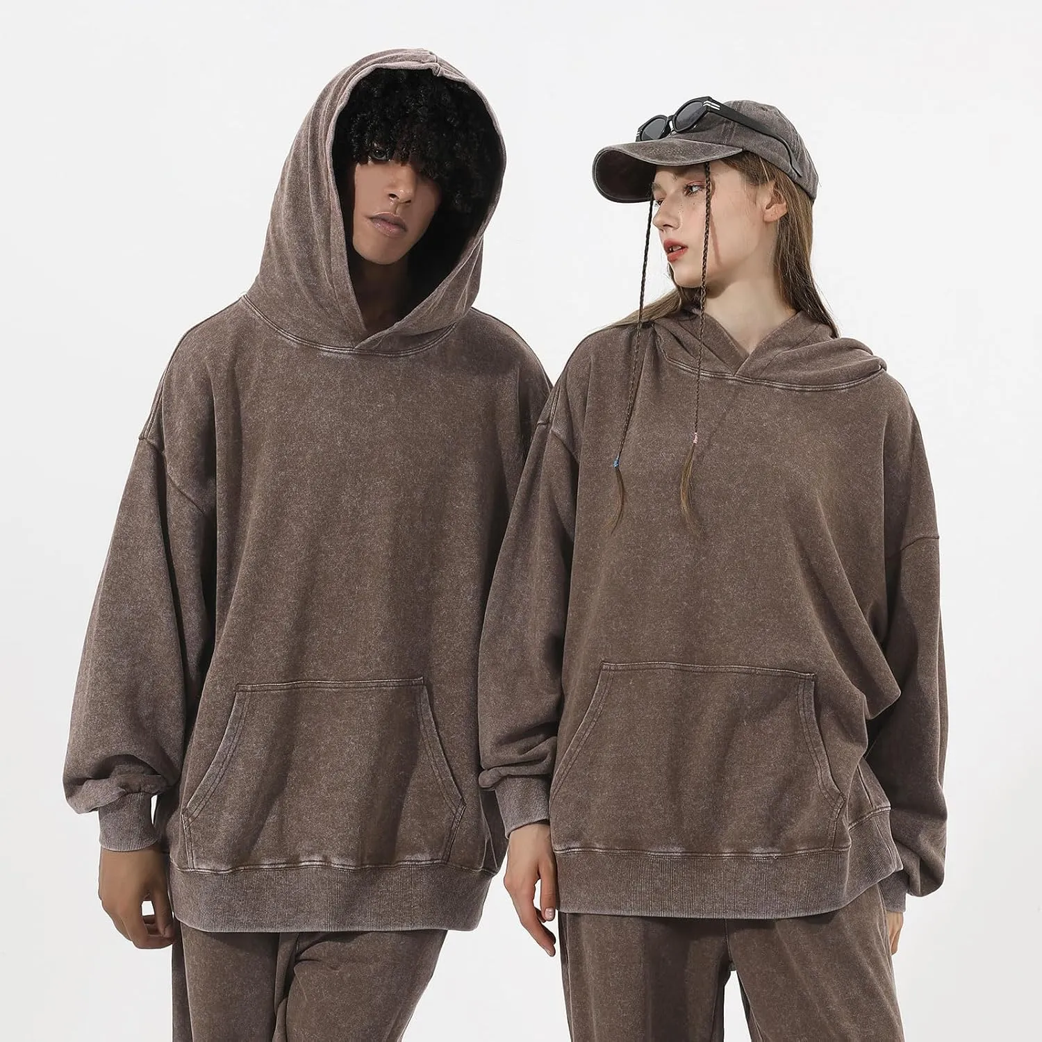 Oversized Acid Wash Vintage Hoodie Men Cotton Heavyweight Baggy Trendy Streetwear Hooded Sweatshirt Basic Pullover