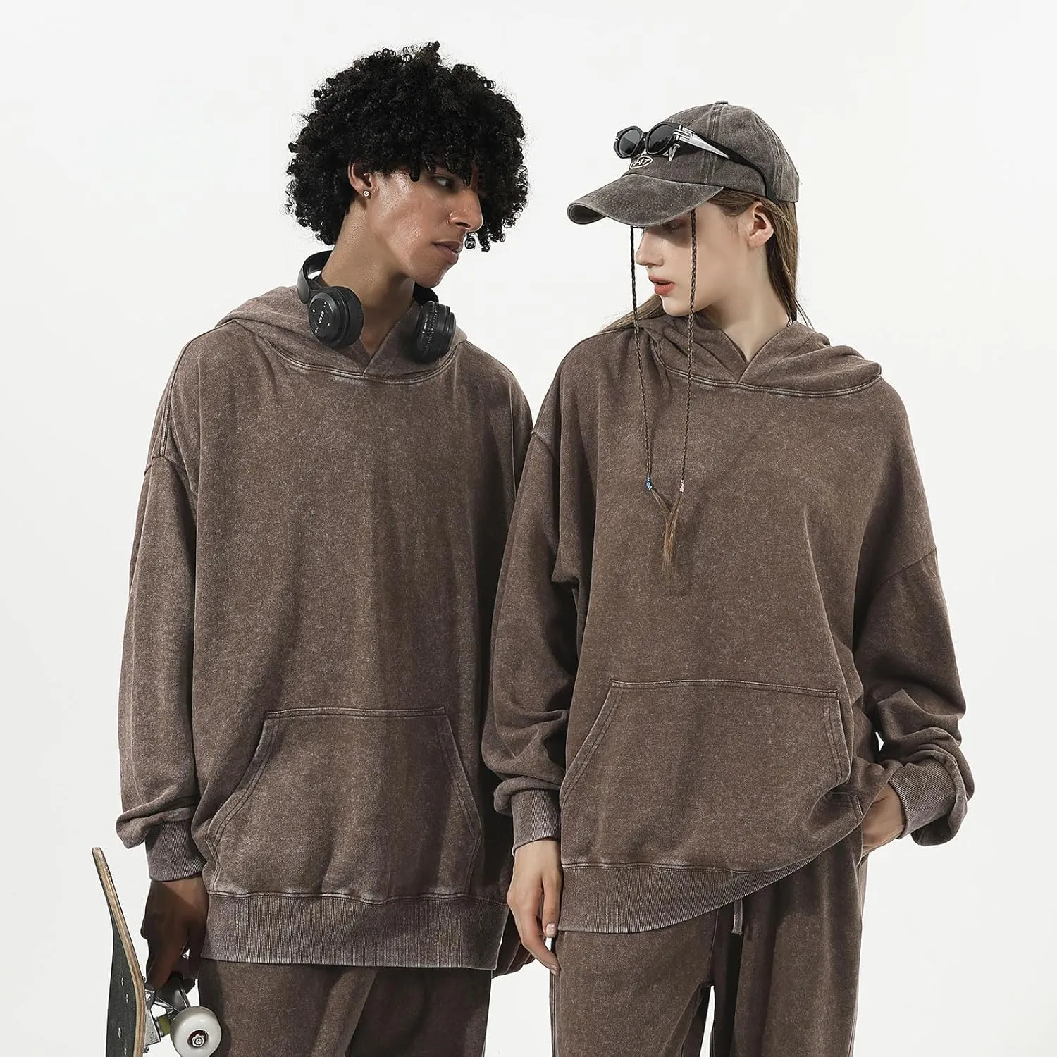 Oversized Acid Wash Vintage Hoodie Men Cotton Heavyweight Baggy Trendy Streetwear Hooded Sweatshirt Basic Pullover