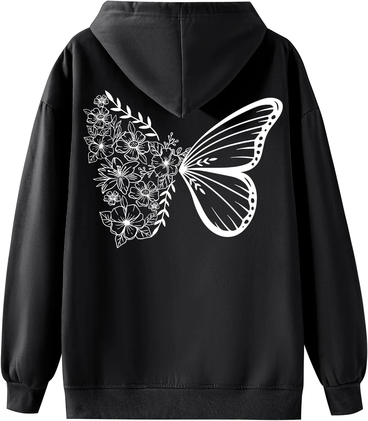 Oversized Cute Graphic Aesthetic Hoodies for Women Teen Girls Floral Butterfly Print Hooded Sweatshirt Pullover Tops