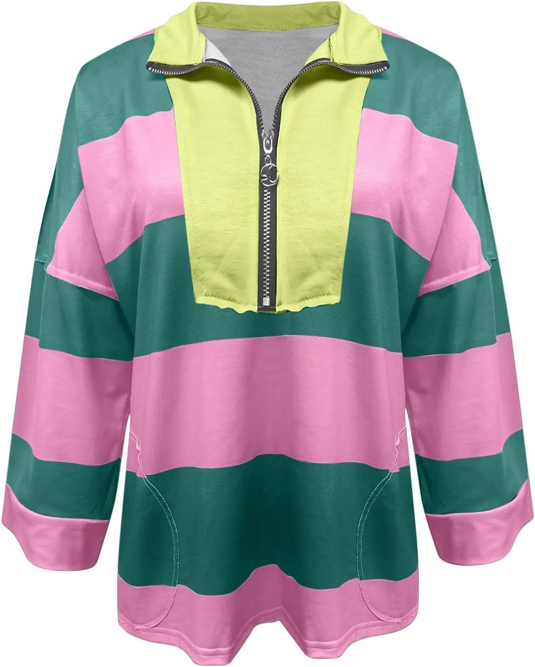 Oversized Striped Long Sleeve Sweatshirts For Women Half Zip Casual Loose Pullover Hoodies Fall Tops With Pockets
