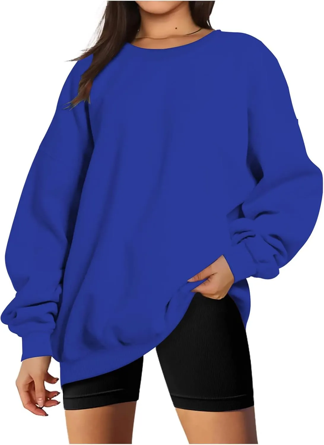 Oversized Sweatshirts for Women Long Sleeve Crew Neck Pullover Casual Loose Silod Color Fleece Tops Sweaters