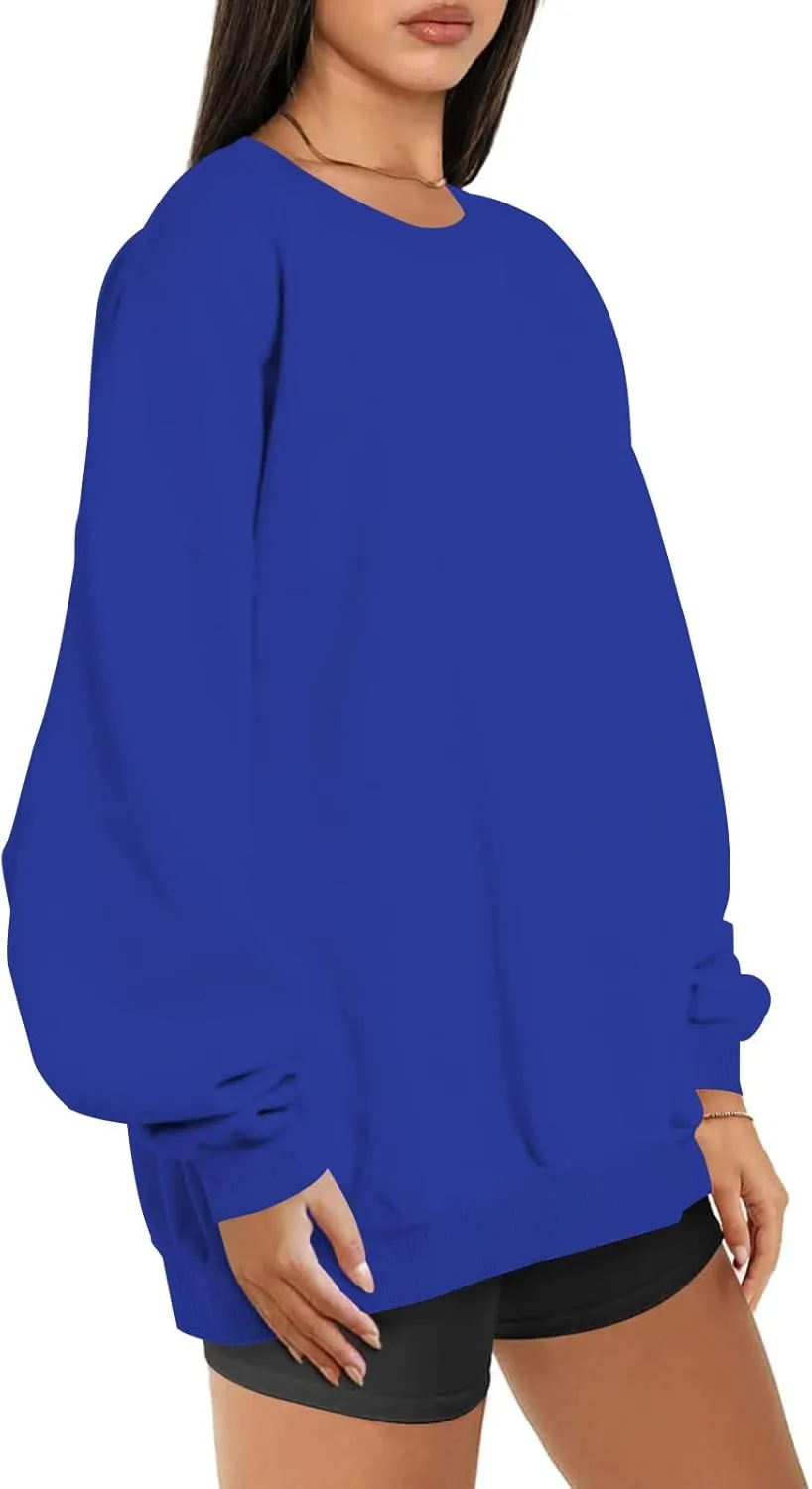 Oversized Sweatshirts for Women Long Sleeve Crew Neck Pullover Casual Loose Silod Color Fleece Tops Sweaters