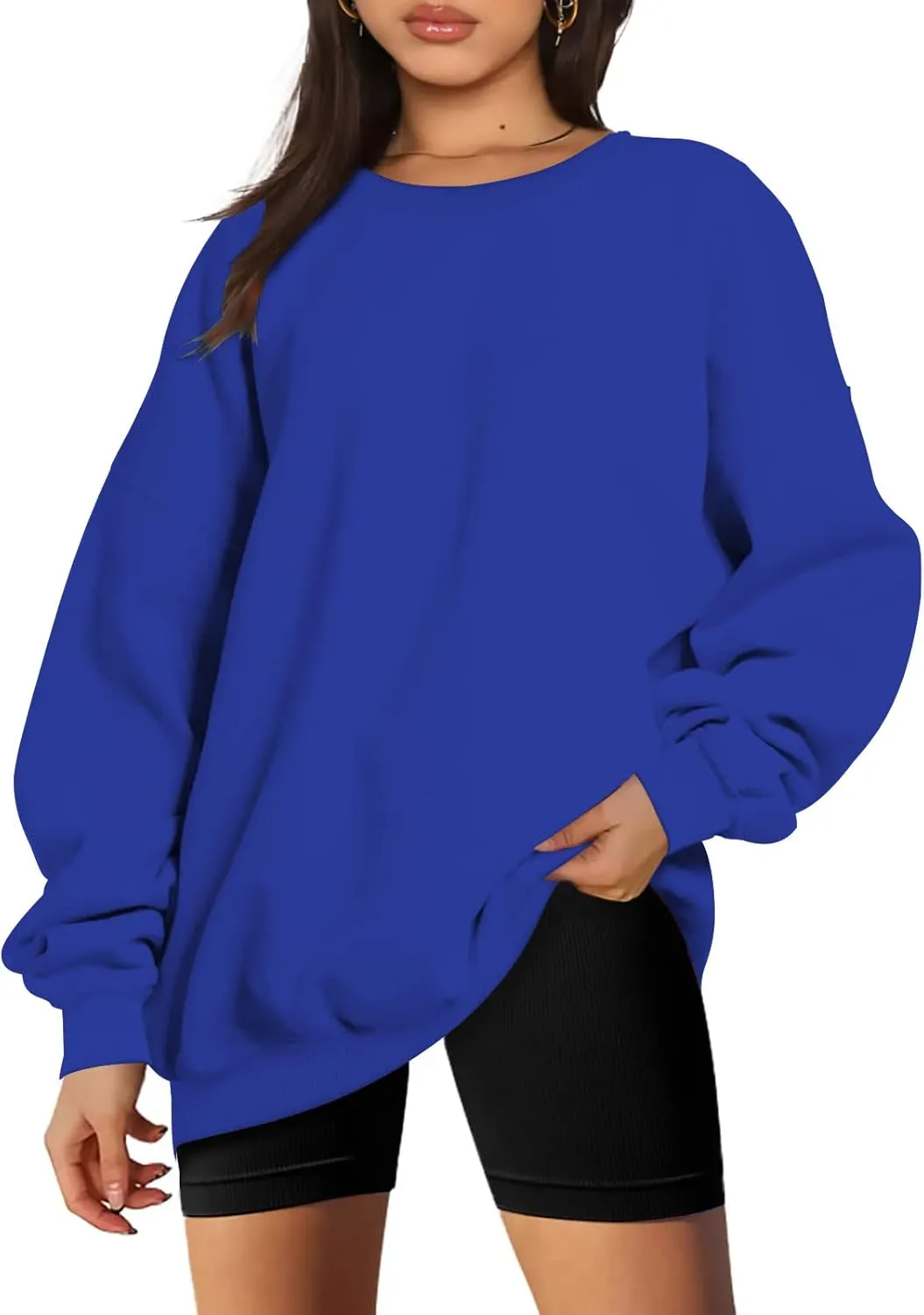 Oversized Sweatshirts for Women Long Sleeve Crew Neck Pullover Casual Loose Silod Color Fleece Tops Sweaters