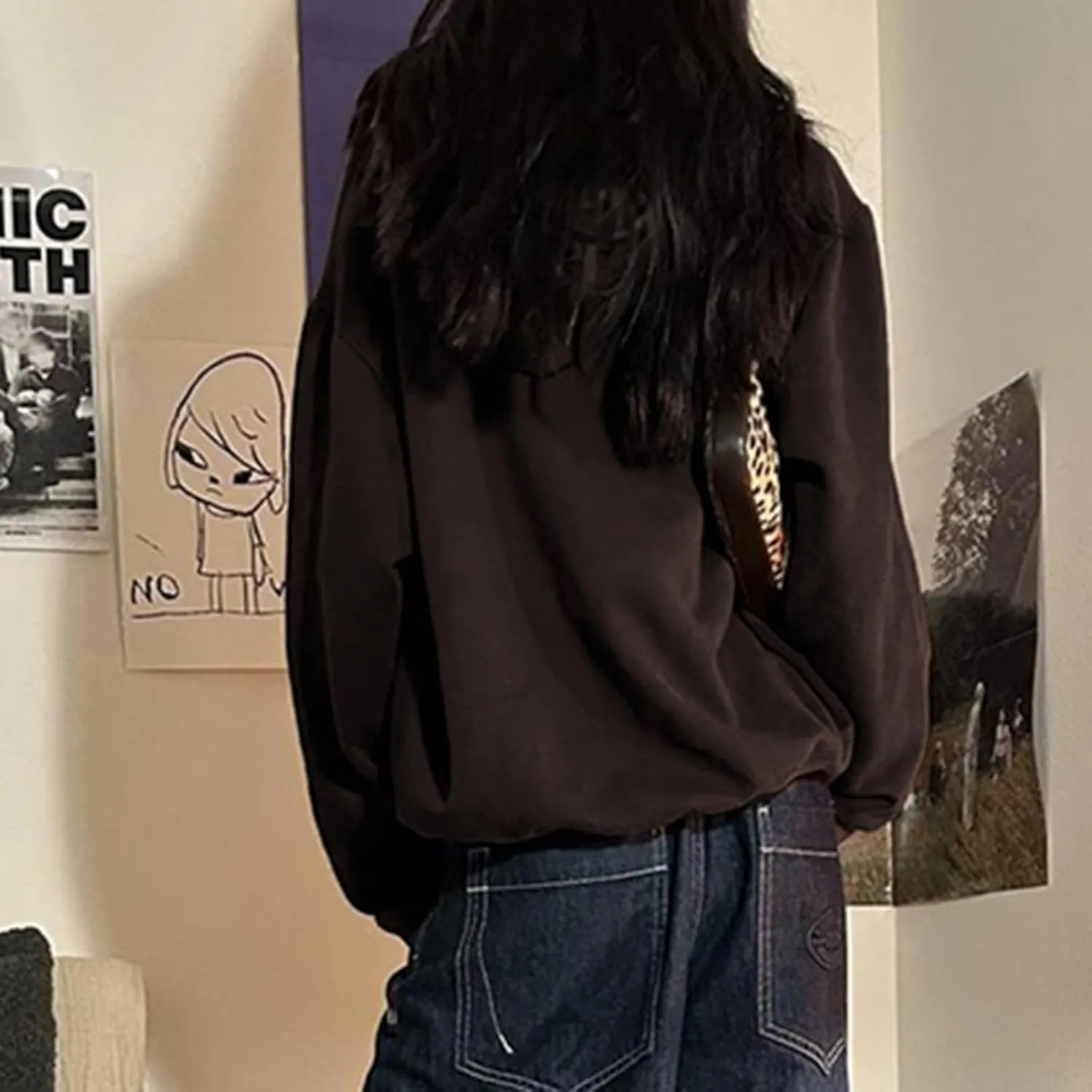 Oversized Zip Up Hoodie Women Number 06 Graphic Hooded Sweatshirt Y2k Jacket Streetwear for Fall Winter 2024