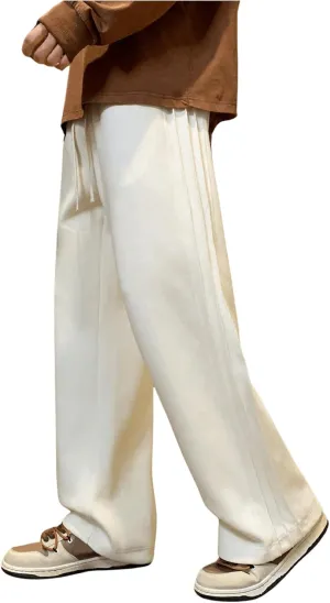 OYOANGLE Men's Textured Elastic Drawstring Waist Straight Leg Pants Casual Track Pants Sweatpants