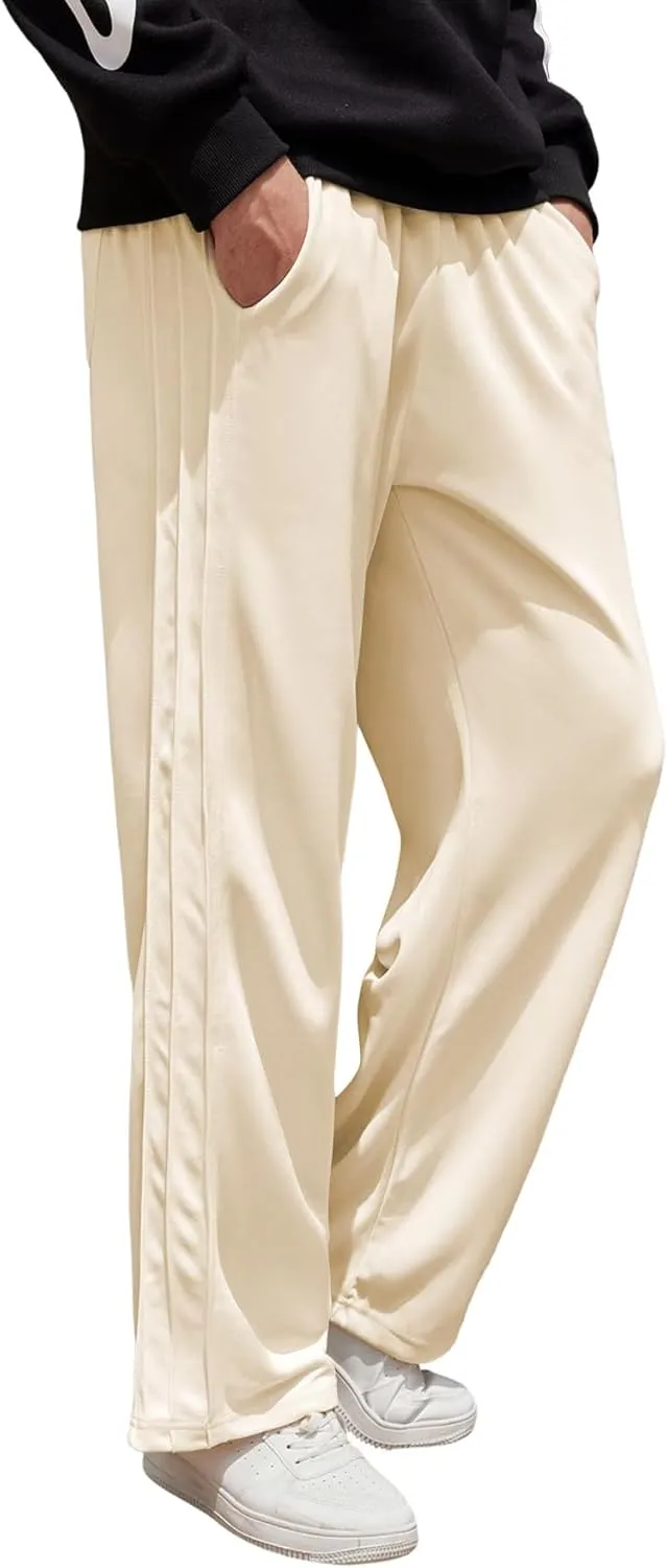 OYOANGLE Men's Textured Elastic Drawstring Waist Straight Leg Pants Casual Track Pants Sweatpants