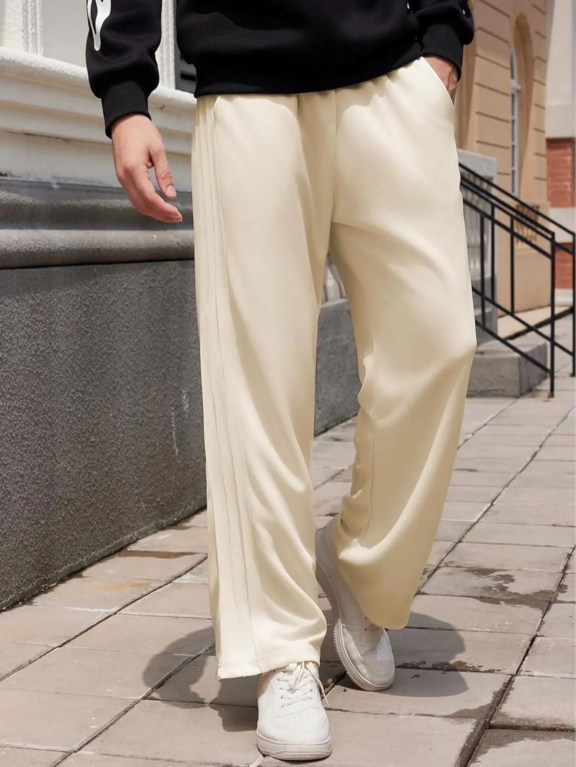 OYOANGLE Men's Textured Elastic Drawstring Waist Straight Leg Pants Casual Track Pants Sweatpants