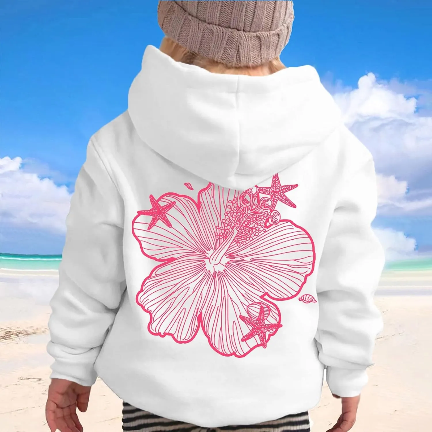 Palm Puff Hoodie for Kids Letter Graphic Hoodie Cute Preppy Sweatshirt Teen Girls Long Sleeve Tops with Pockets