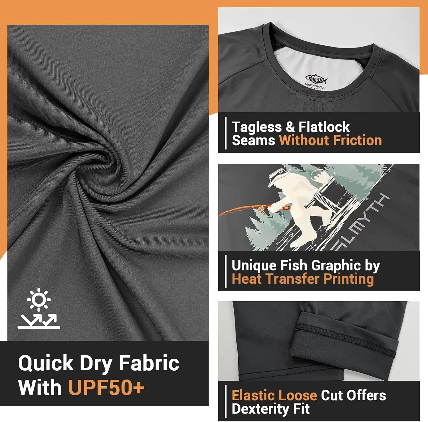Palmyth Fishing Shirts for Men Long Sleeve UPF 50  T Shirt Sun Protection Tee