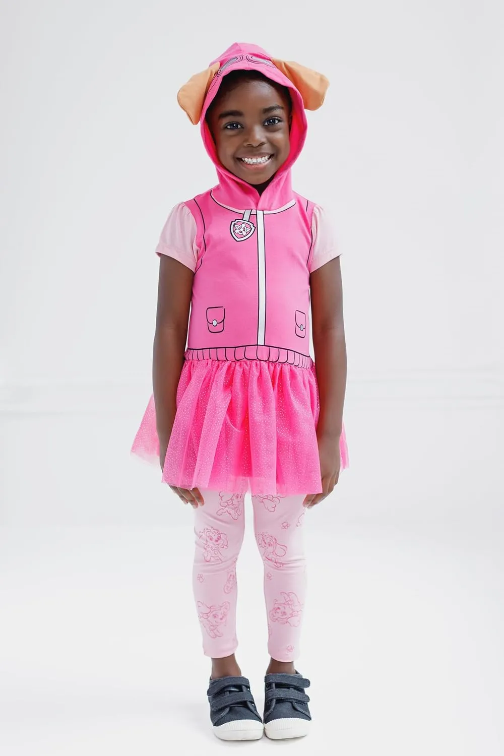Paw Patrol Girls Hooded Cosplay T-Shirt Dress and Leggings Outfit Set Toddler to Little Kid Sizes (2T - 7-8)