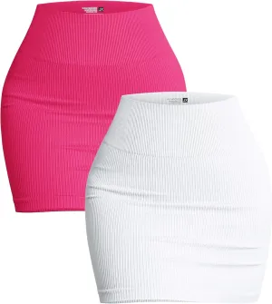 PEIQI Women's 2 Piece Skirt Set Basic Stretchy Ribbed Casual High Waist Bodycon Mini Skirts