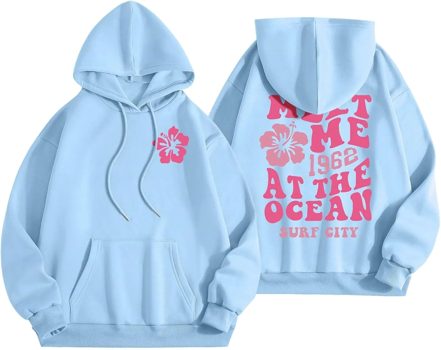 Pink Hoodie for Teen Girls Cute Preppy Clothes Women Fashion Trendy Beach Graphic Sweatshirts Hoodies