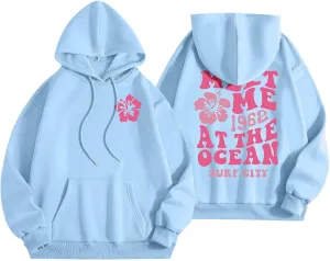 Pink Hoodie for Teen Girls Cute Preppy Clothes Women Fashion Trendy Beach Graphic Sweatshirts Hoodies