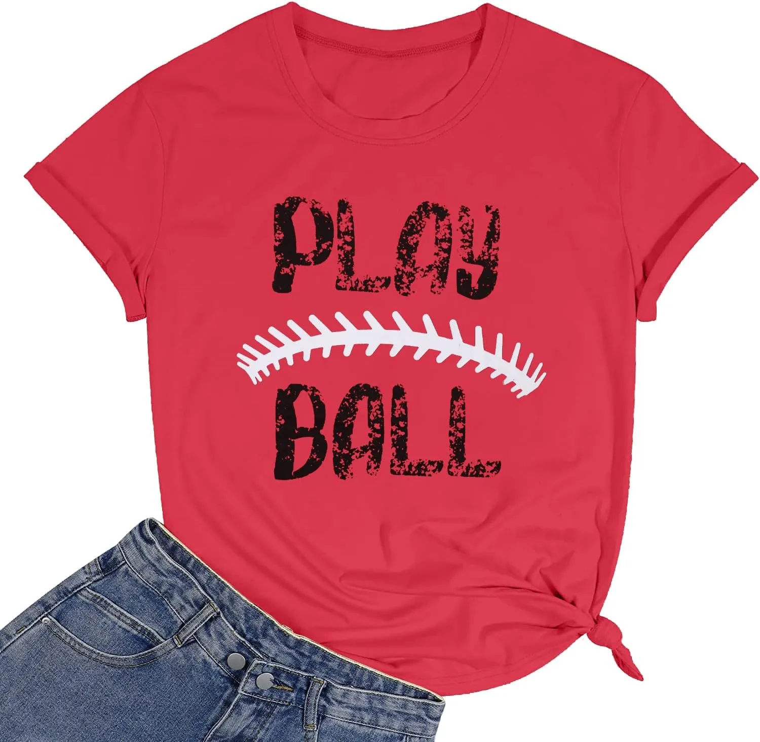 Play Ball Shirt for Womens Baseball Tshirts Graphic Tees Casual Letter Printed Softball Tee Shirts Top