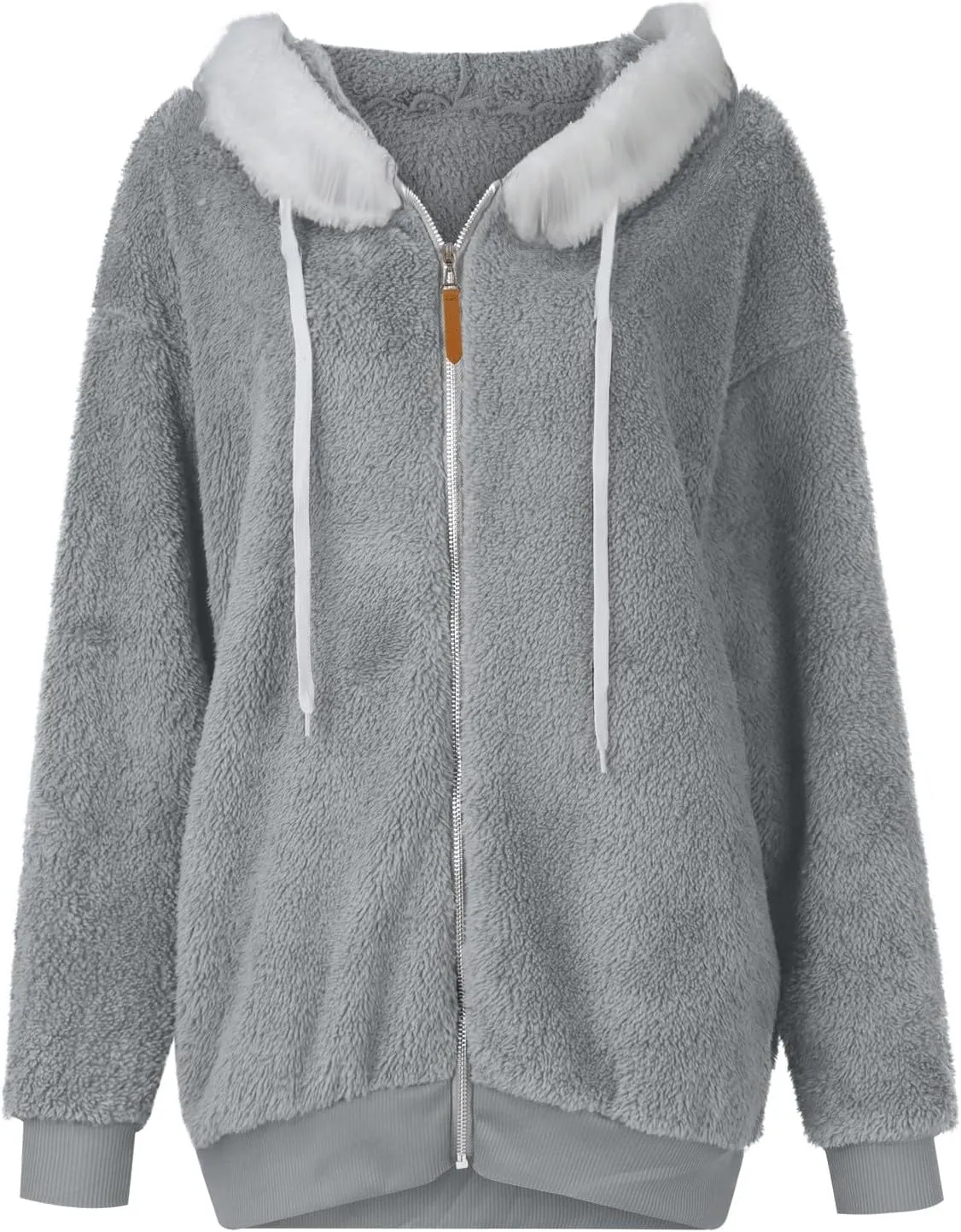 Plus Size Winter Coats For Women Full Zip Oversized Fleece Sherpa Jacket Drawstring Fuzzy Hooded Outerwear w/Pockets