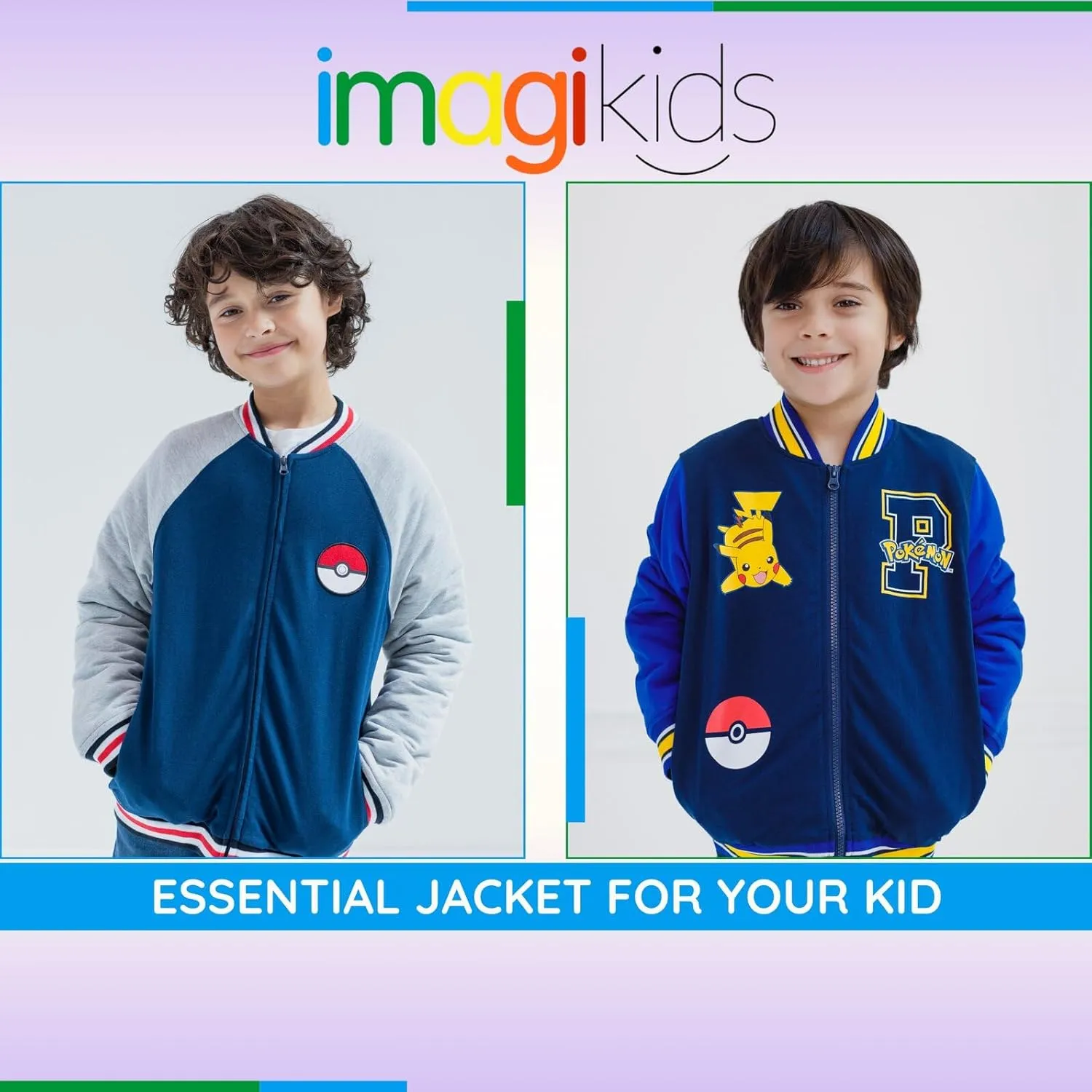 Pokemon French Terry Zip Up Varsity Bomber Jacket Little Kid to Big Kid Sizes (4-18-20)
