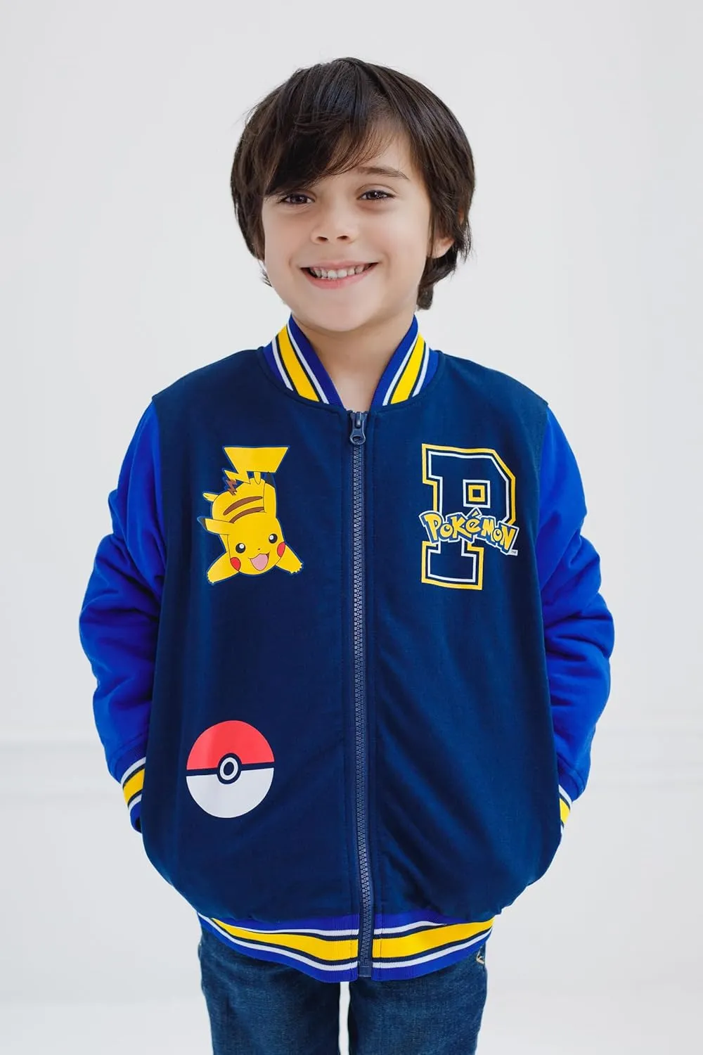 Pokemon French Terry Zip Up Varsity Bomber Jacket Little Kid to Big Kid Sizes (4-18-20)
