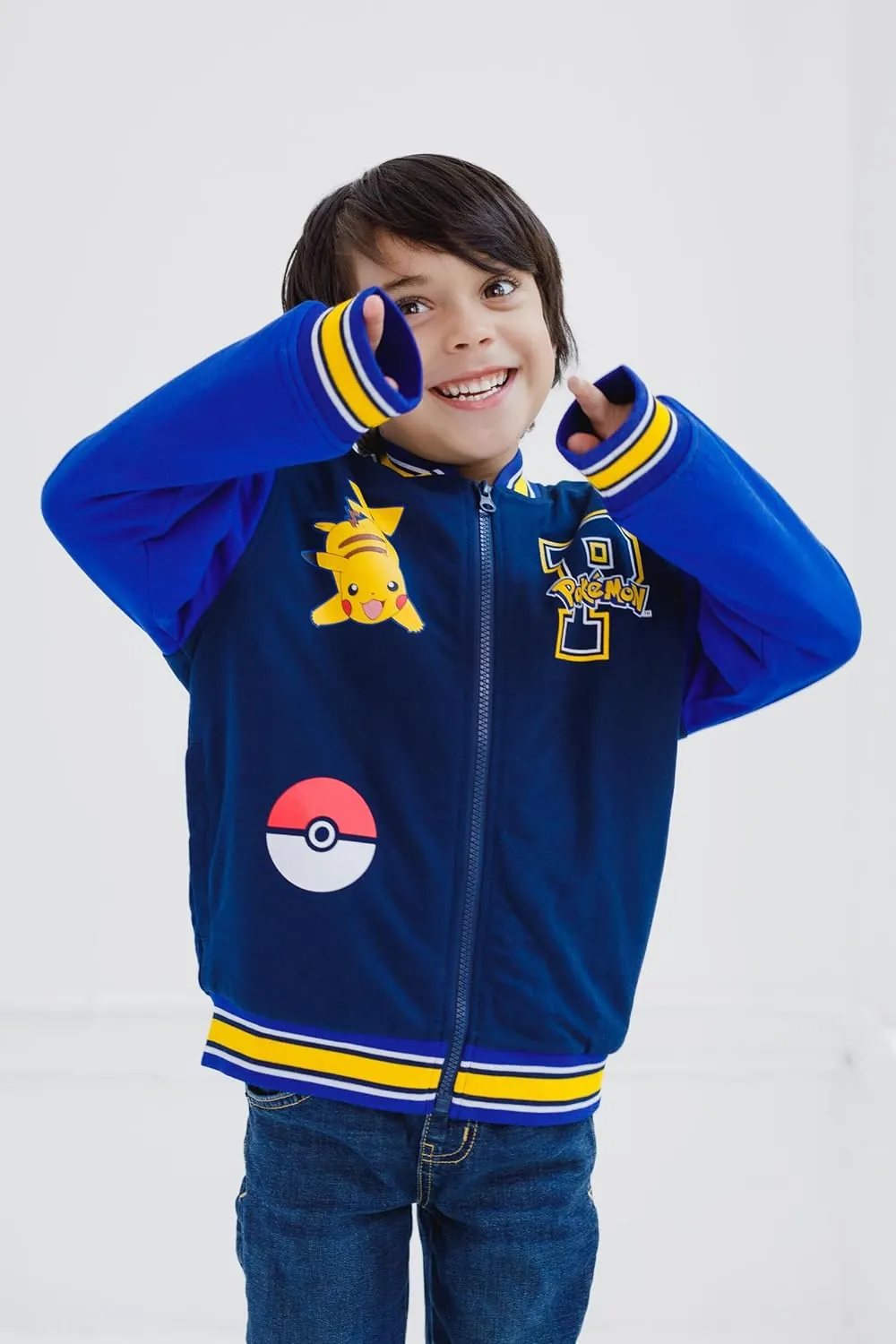 Pokemon French Terry Zip Up Varsity Bomber Jacket Little Kid to Big Kid Sizes (4-18-20)