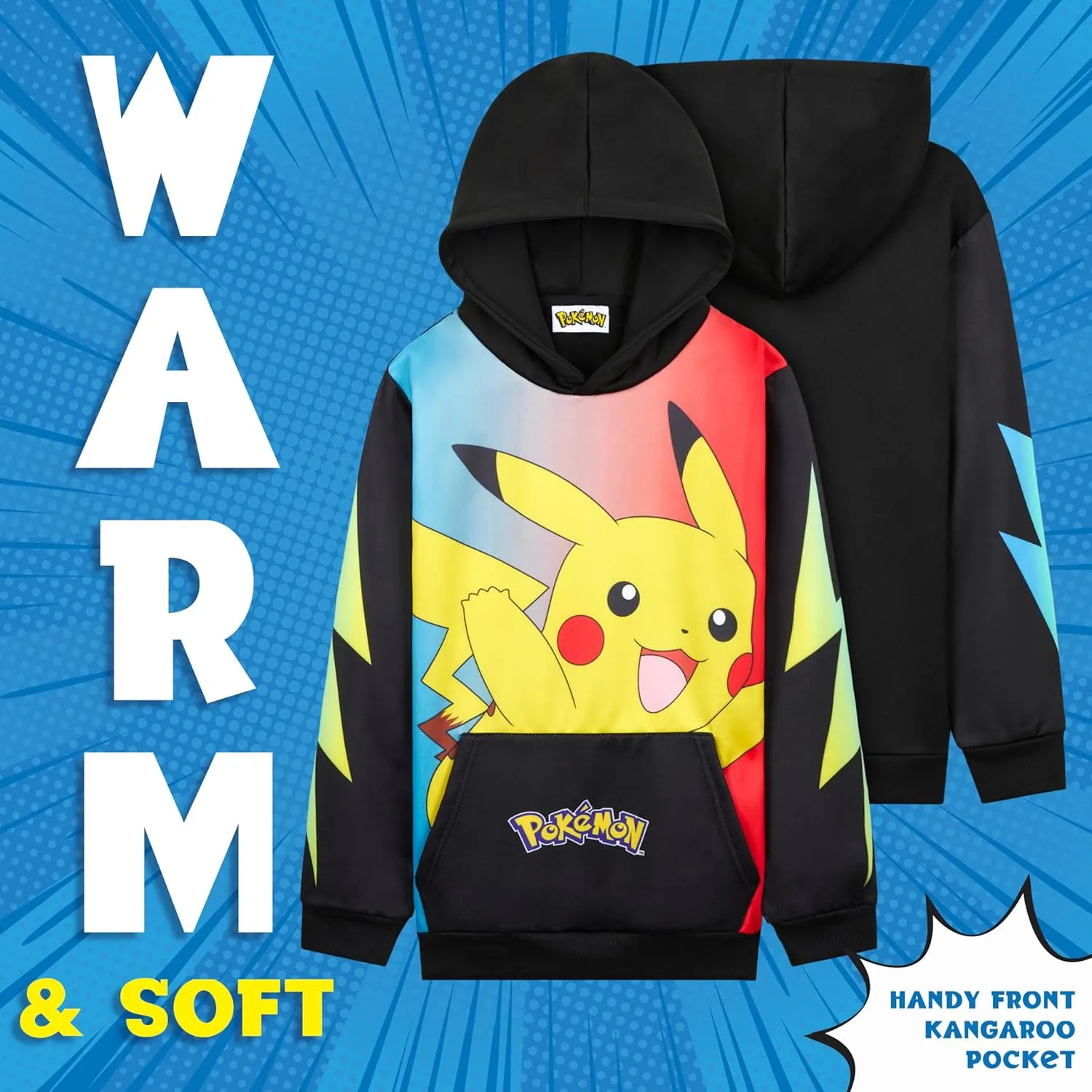 Pokemon Hoodie for Boys & Teens Hooded Sweatshirt Warm Anime Pikachu Sweater
