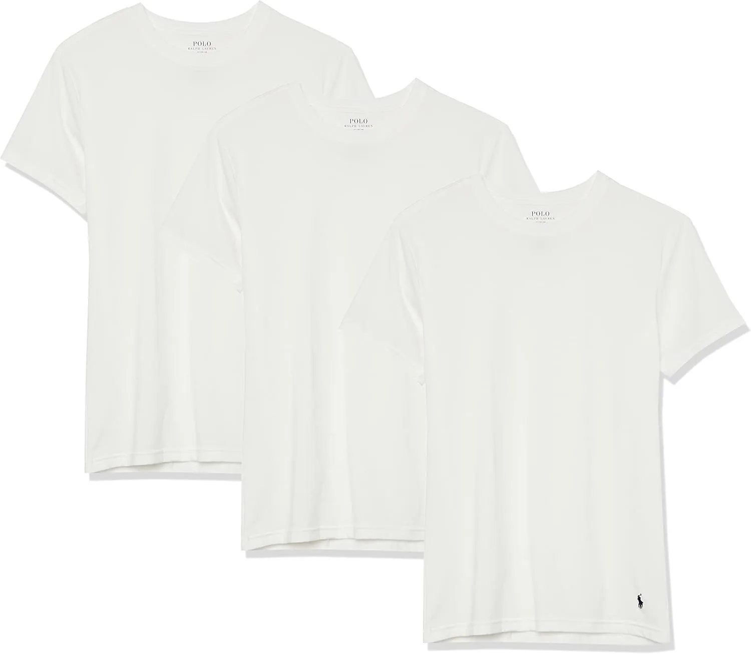 POLO Men's Slim Fit Stretch Crew Tee, White/Cruise Navy-3 Pack, X-Large