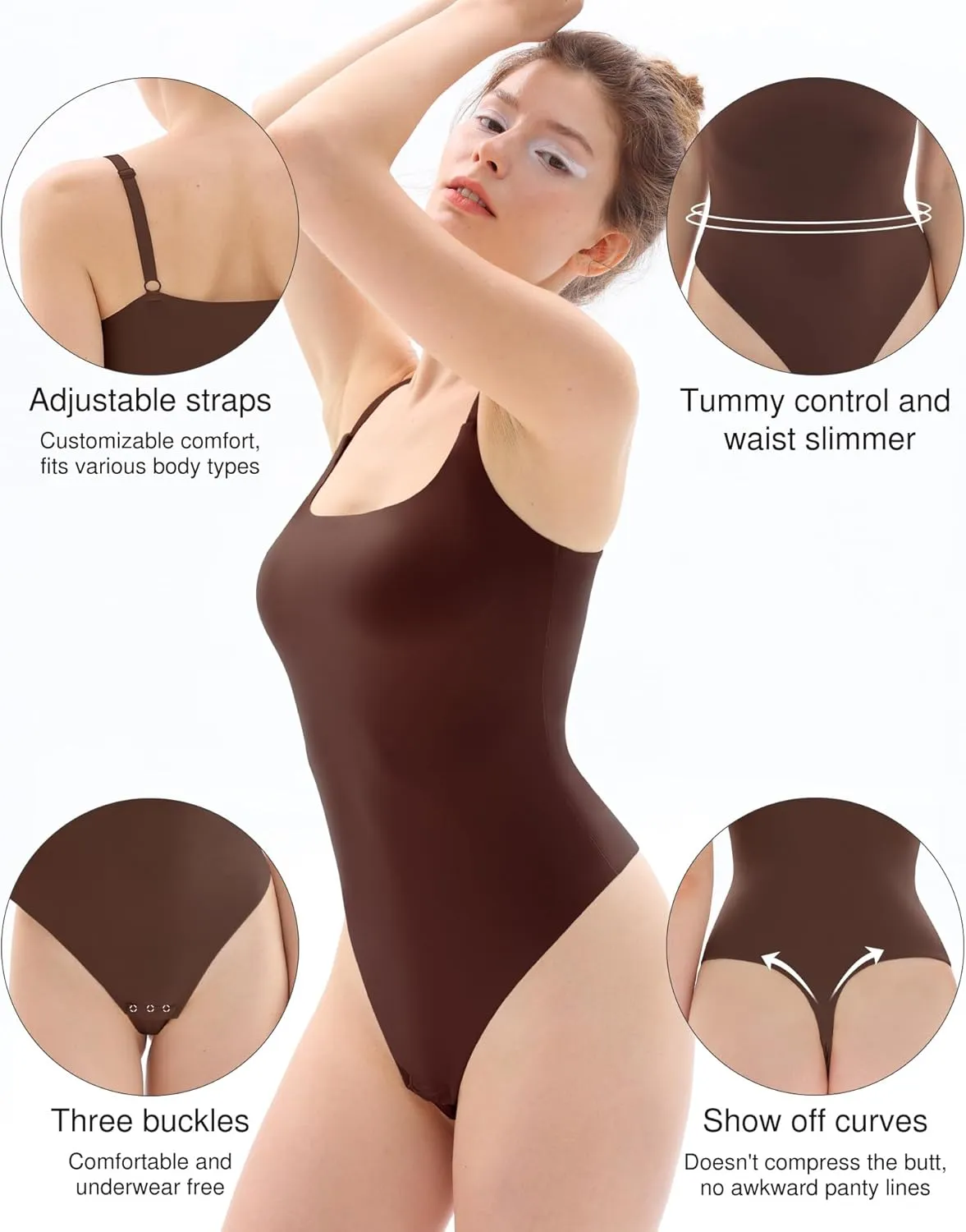 Popilush Shapewear Bodysuit Tank Tops Shapewear Tummy Control Thong Bodysuit Double Lined Comfy Soft Body Suits