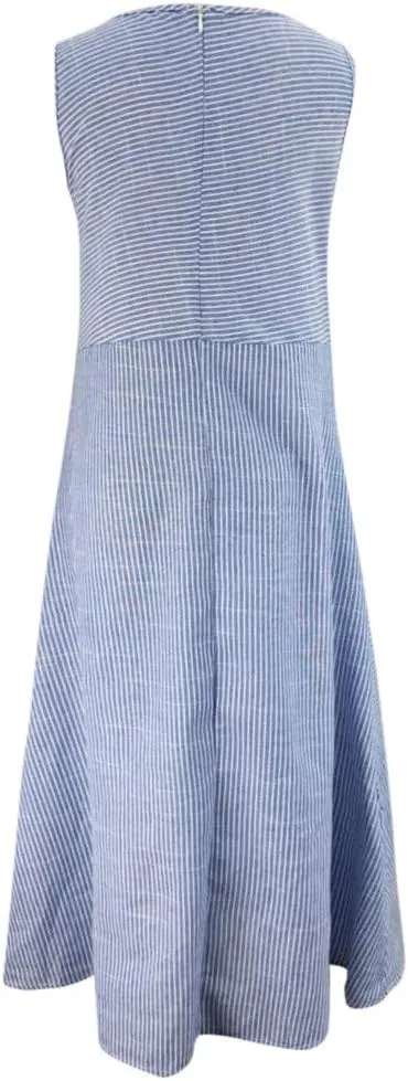 PTOLOCIF Linen Dress for Women, 2024 Summer Trendy Plain Maxi Dress Plus Size Cotton Linen Dress Crewneck Sleeveless Sundress