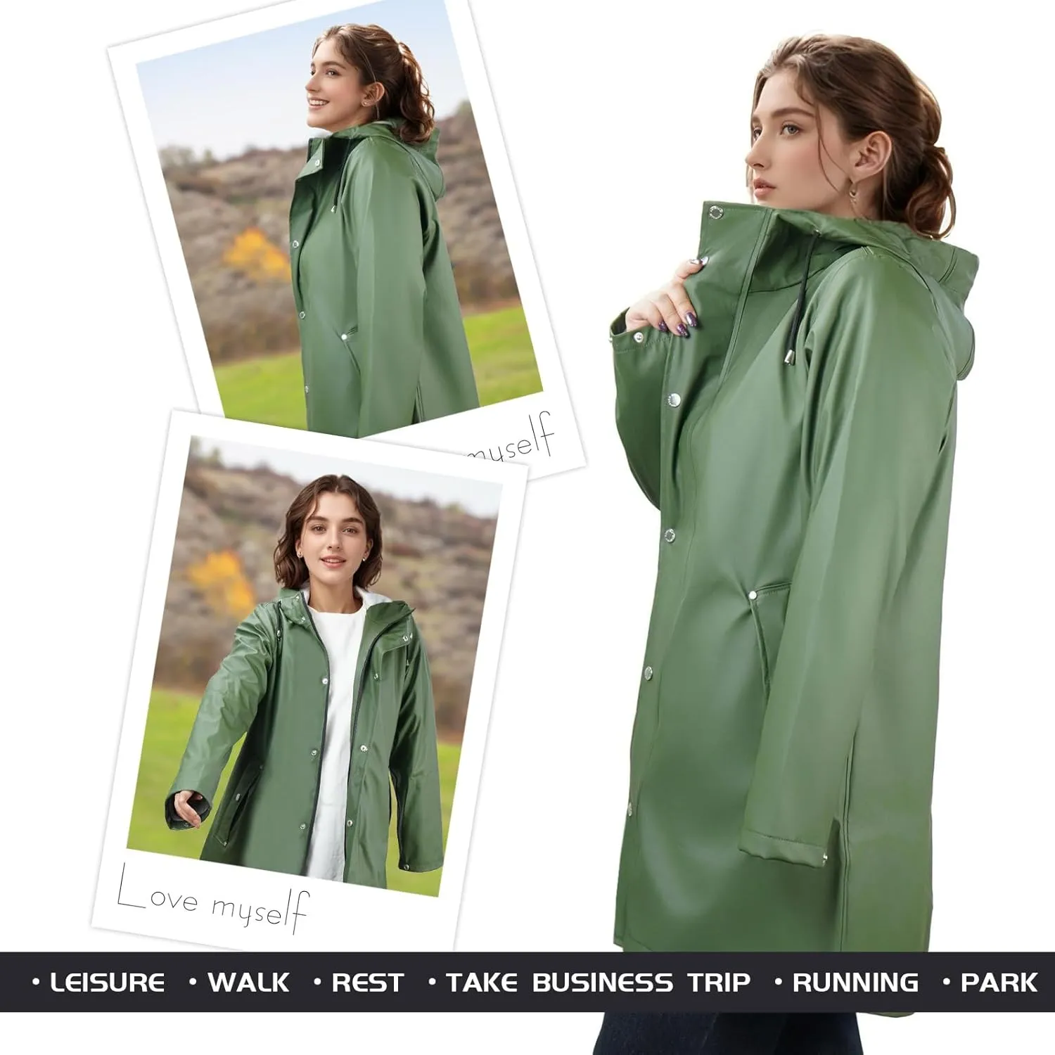 Rain Jackets for Women, Rain Coats Long Hooded Outdoor Waterproof Windbreaker Women's Trench Coat