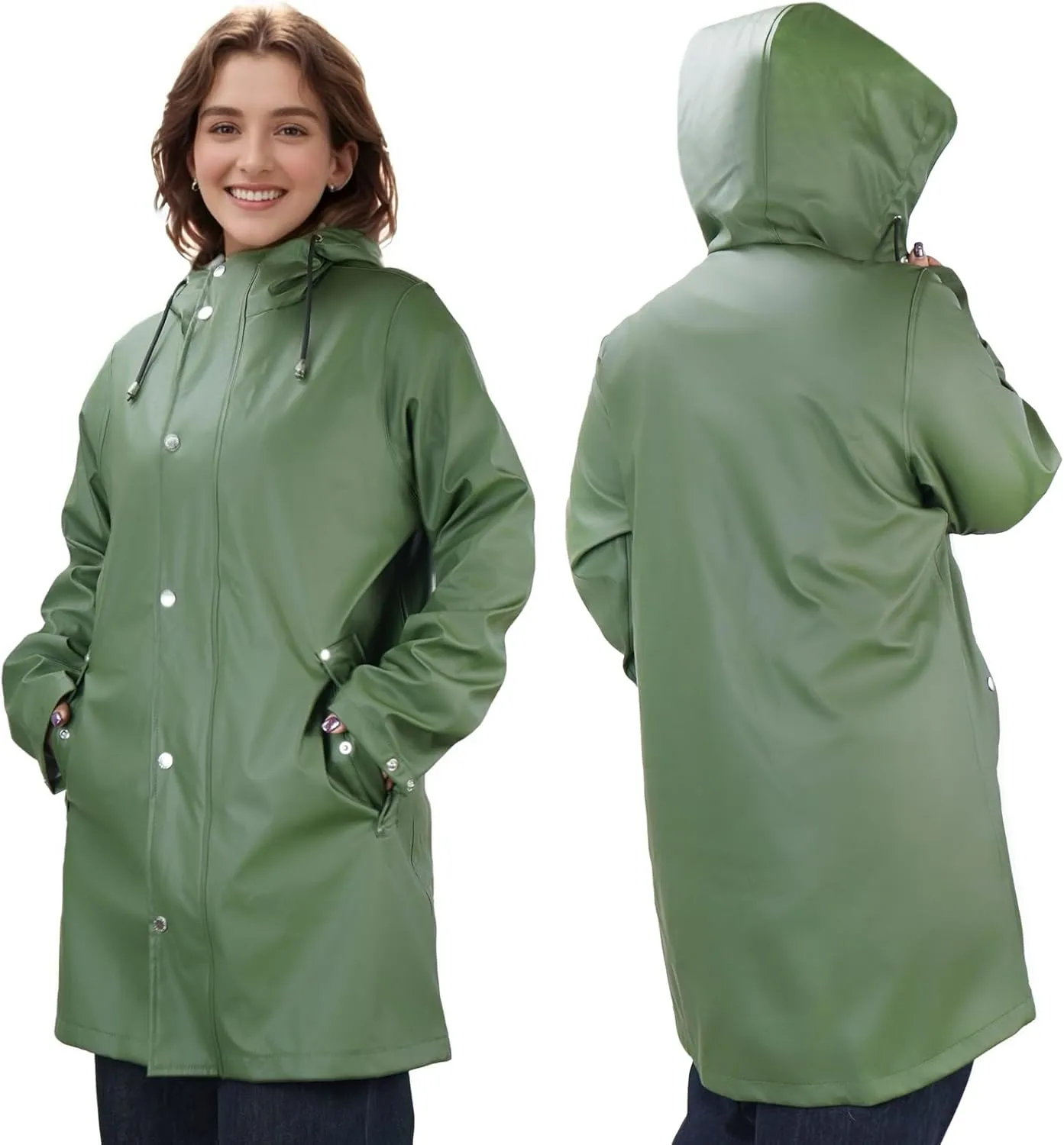 Rain Jackets for Women, Rain Coats Long Hooded Outdoor Waterproof Windbreaker Women's Trench Coat