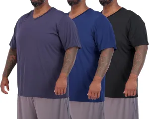 Real Essentials 3 Pack: Mens Big & Tall V-Neck Short-Sleeve Tech Stretch Dry-Fit T-Shirt (3X Tall-5X Tall)