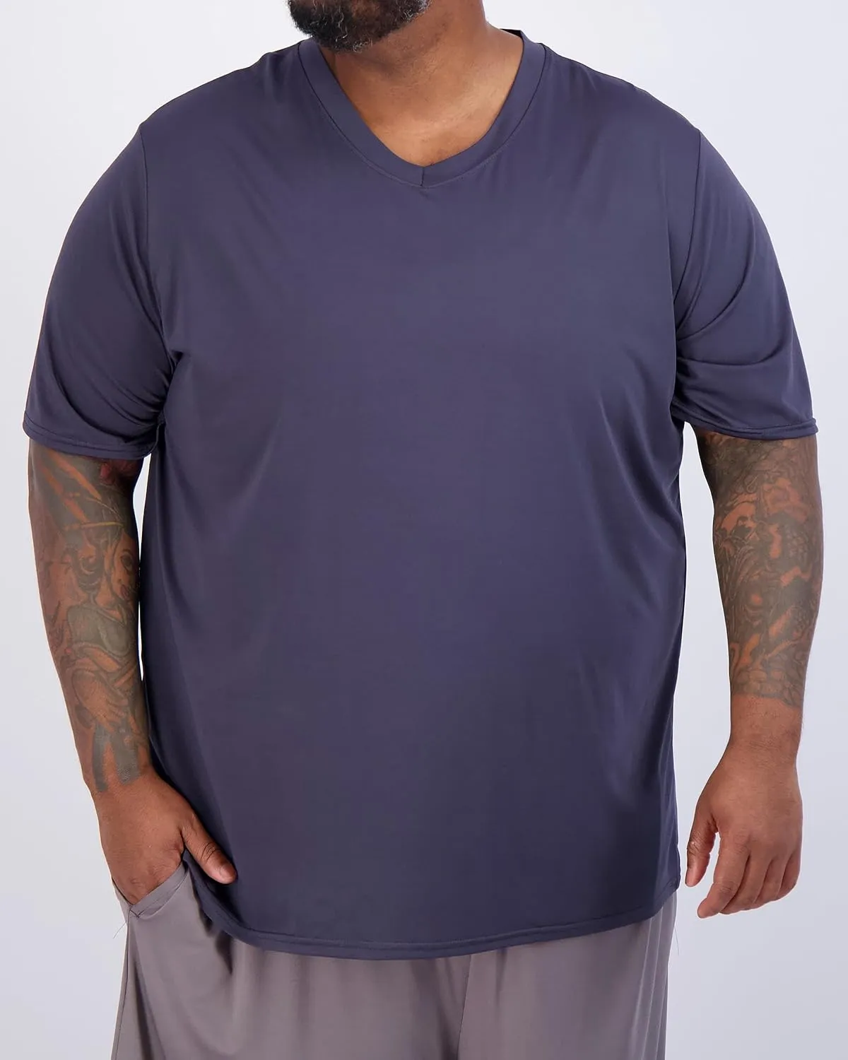 Real Essentials 3 Pack: Mens Big & Tall V-Neck Short-Sleeve Tech Stretch Dry-Fit T-Shirt (3X Tall-5X Tall)