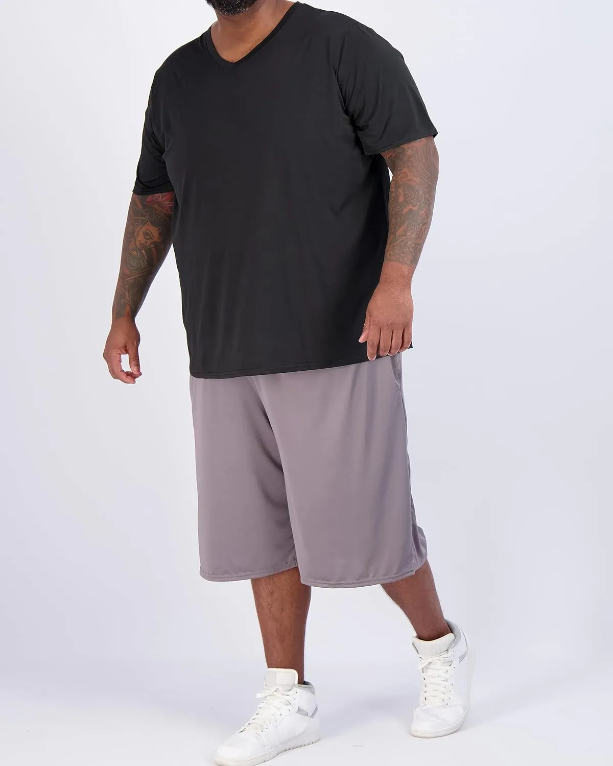 Real Essentials 3 Pack: Mens Big & Tall V-Neck Short-Sleeve Tech Stretch Dry-Fit T-Shirt (3X Tall-5X Tall)