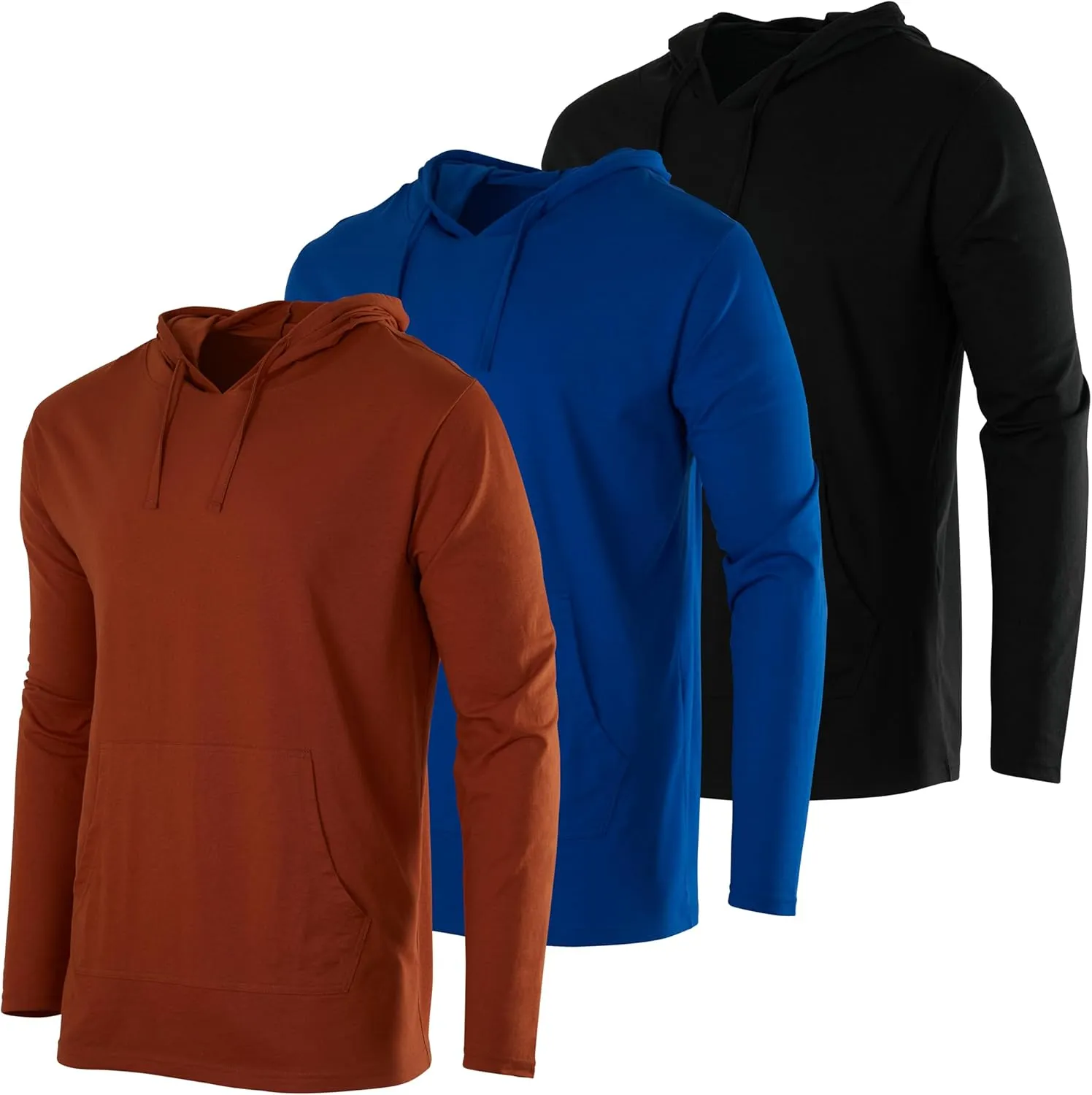 Real Essentials 3 Pack: Men's Cotton Lightweight Casual Pullover Drawstring Hoodie With Pocket (Available In Big & Tall)