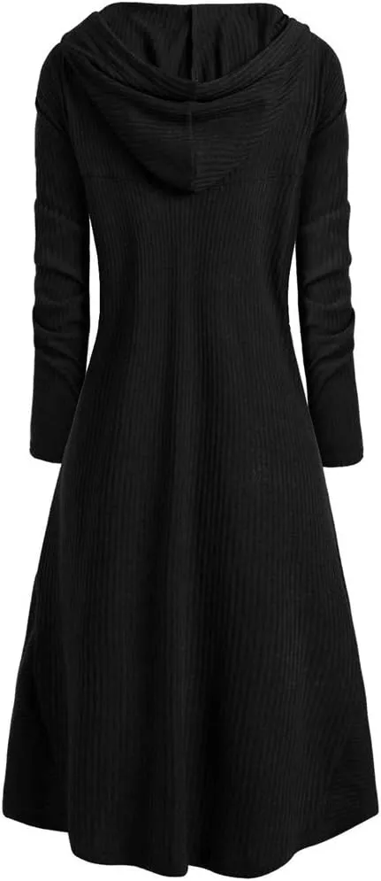 Renaissance Costume Women Hooded Cloak Dress Plus Size Long Sleeve Medieval Gothic High Low Cape Dress Sweatshirts