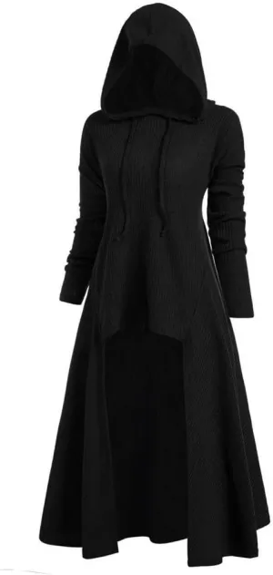 Renaissance Costume Women Hooded Cloak Dress Plus Size Long Sleeve Medieval Gothic High Low Cape Dress Sweatshirts