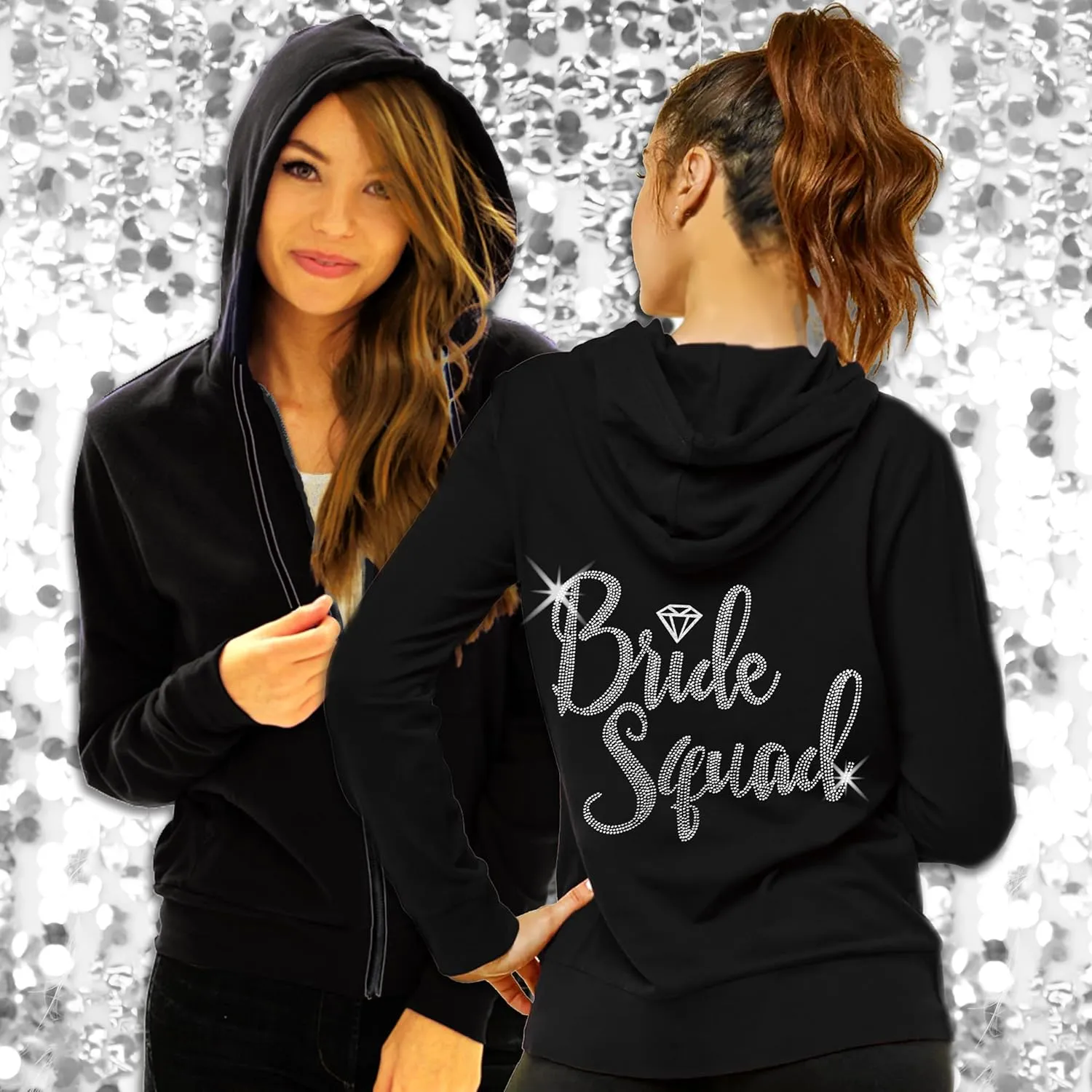 RhinestoneSash Bride Sweatshirt - Bride to Be Bridal Shower Spa Day Zip Up Jacket - Bachelorette Party Hoodie