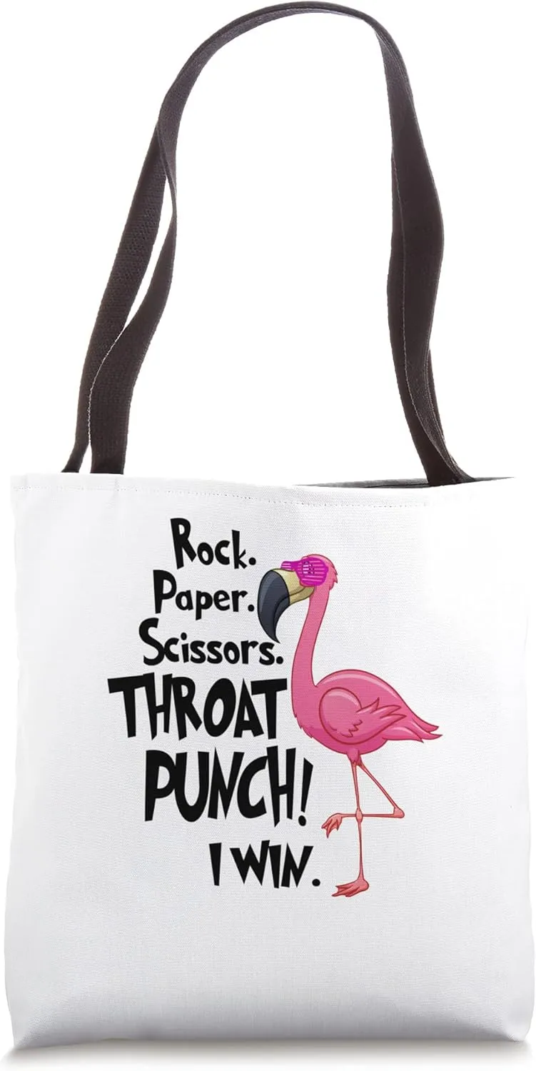 Rock paper scissors throat punch I win flamingo Tote Bag