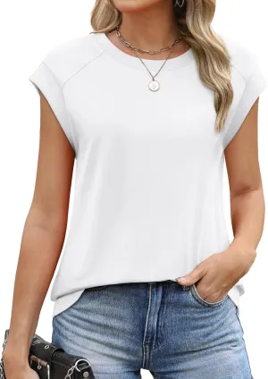 SAMPEEL Womens Tops Summer Dressy Casual Raglan Cap Sleeve T Shirts Basic Tee Shirts Trendy 2025
