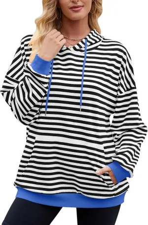 sandbank Women's Striped Fleece Hoodie Long Sleeve Pullover Sweatshirt with Pocket, Casual Fall Outfits, 2024 Fashion