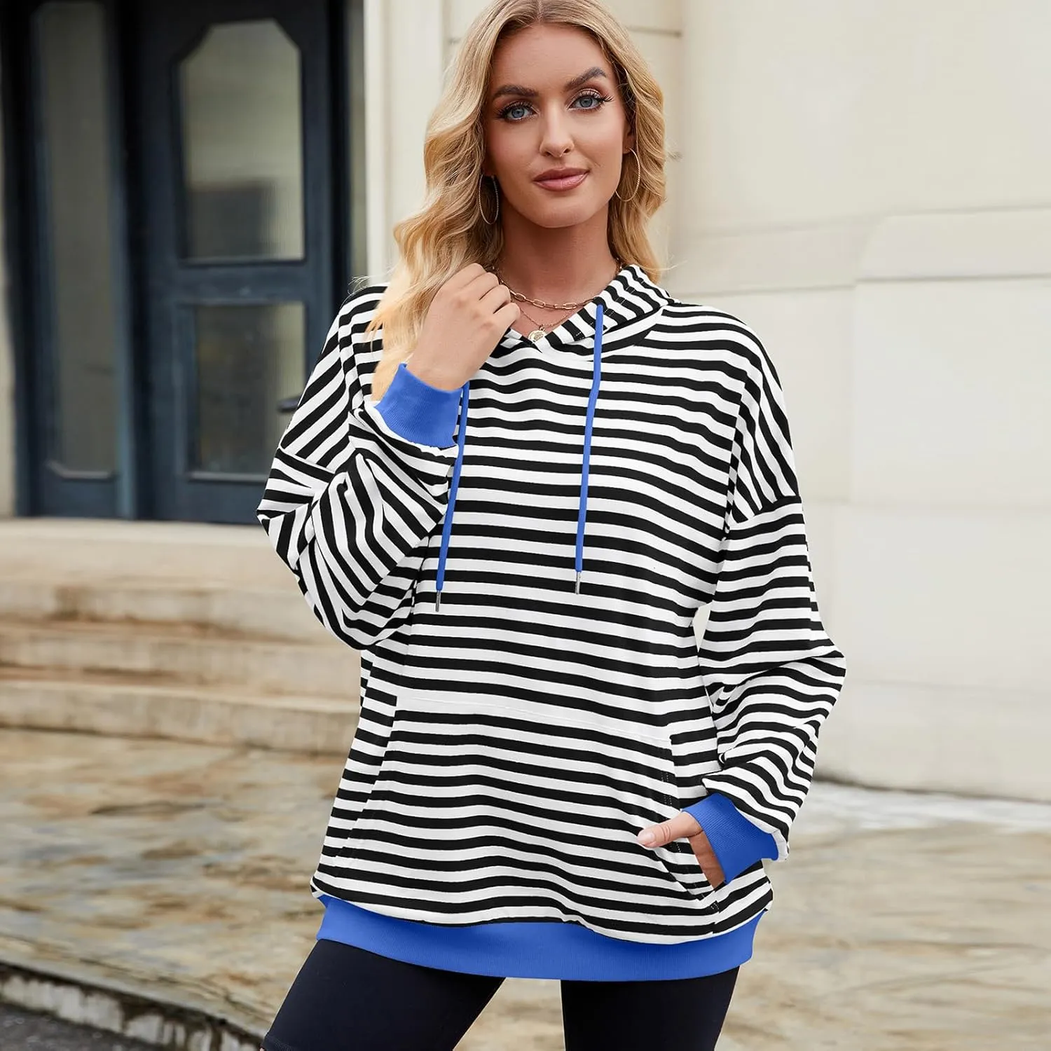 sandbank Women's Striped Fleece Hoodie Long Sleeve Pullover Sweatshirt with Pocket, Casual Fall Outfits, 2024 Fashion