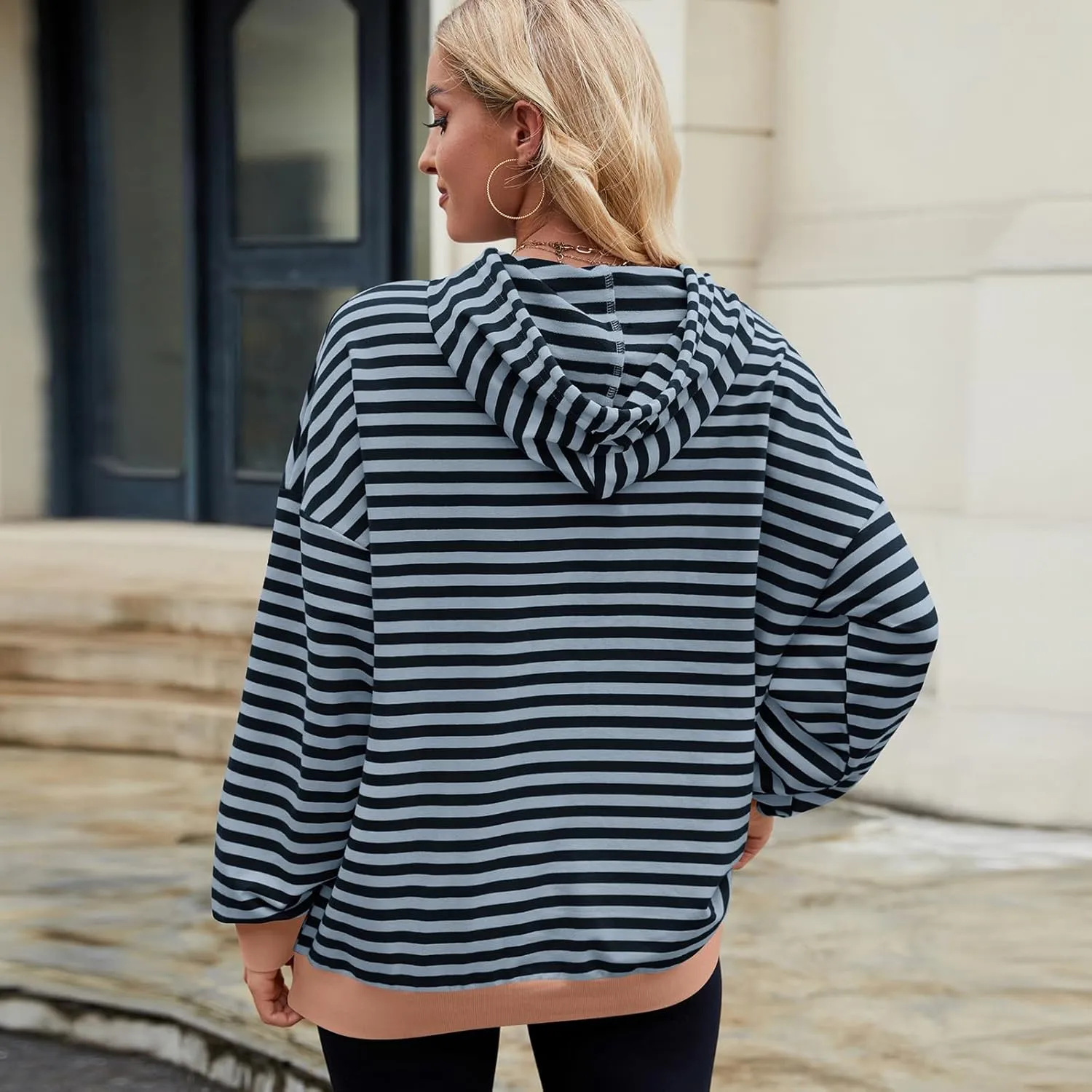 sandbank Women's Striped Fleece Hoodie Long Sleeve Pullover Sweatshirt with Pocket, Casual Fall Outfits, 2024 Fashion