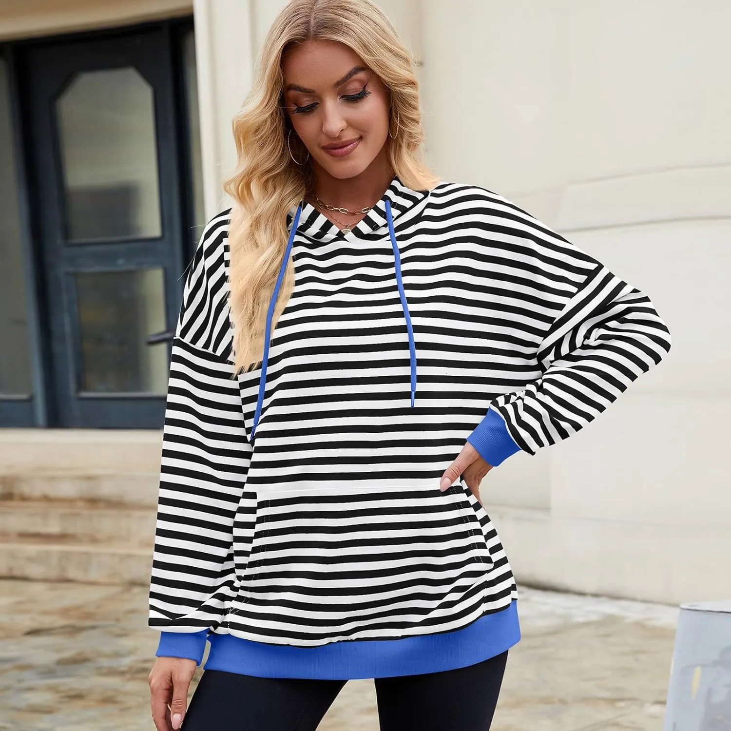sandbank Women's Striped Fleece Hoodie Long Sleeve Pullover Sweatshirt with Pocket, Casual Fall Outfits, 2024 Fashion
