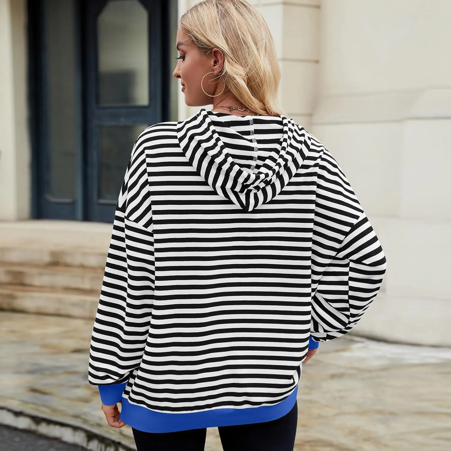 sandbank Women's Striped Fleece Hoodie Long Sleeve Pullover Sweatshirt with Pocket, Casual Fall Outfits, 2024 Fashion