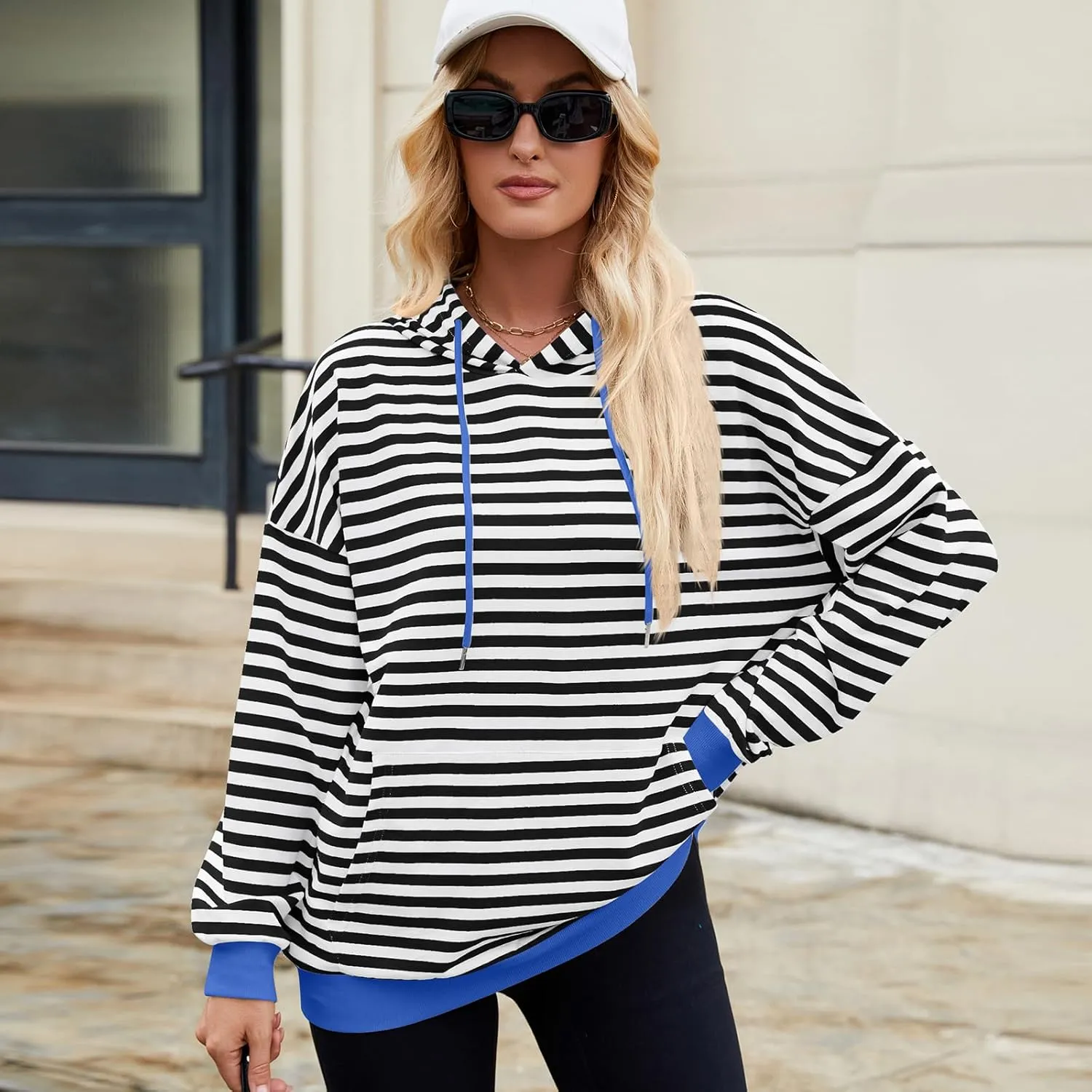 sandbank Women's Striped Fleece Hoodie Long Sleeve Pullover Sweatshirt with Pocket, Casual Fall Outfits, 2024 Fashion