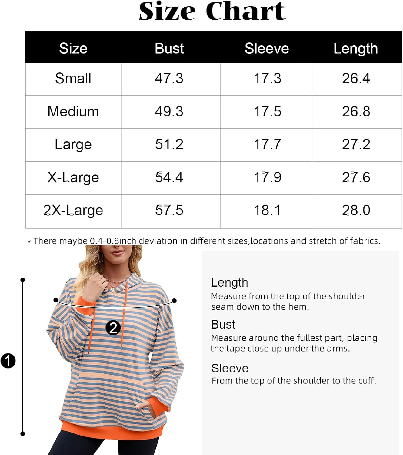 sandbank Women's Striped Fleece Hoodie Long Sleeve Pullover Sweatshirt with Pocket, Casual Fall Outfits, 2024 Fashion