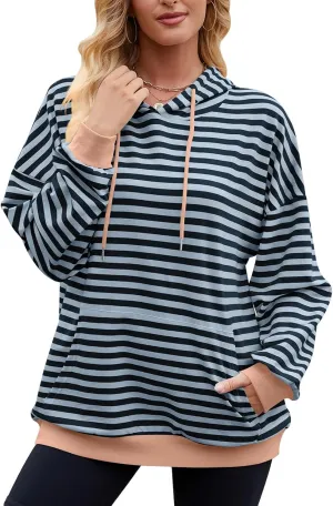 sandbank Women's Striped Fleece Hoodie Long Sleeve Pullover Sweatshirt with Pocket, Casual Fall Outfits, 2024 Fashion