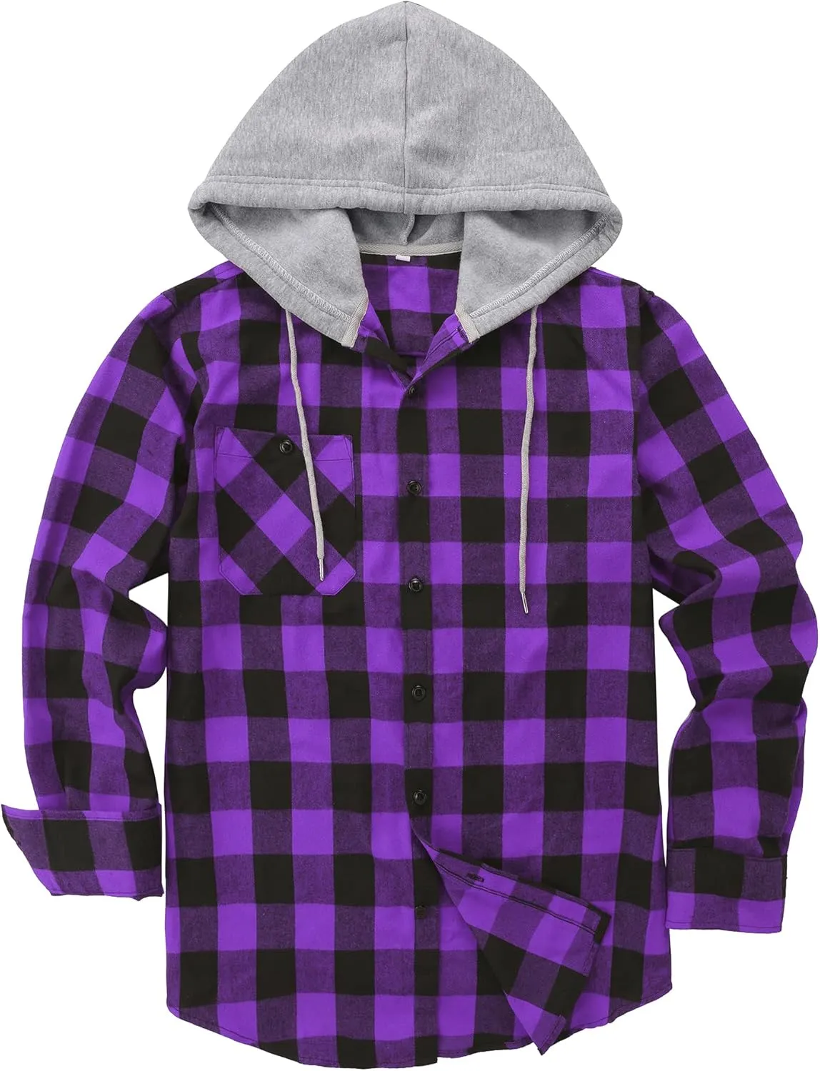 SCODI Mens Flannel Hoodie Shirt Casual Button Down Plaid Jacket Shirts Stylish Long Sleeve Shirts with Pocket