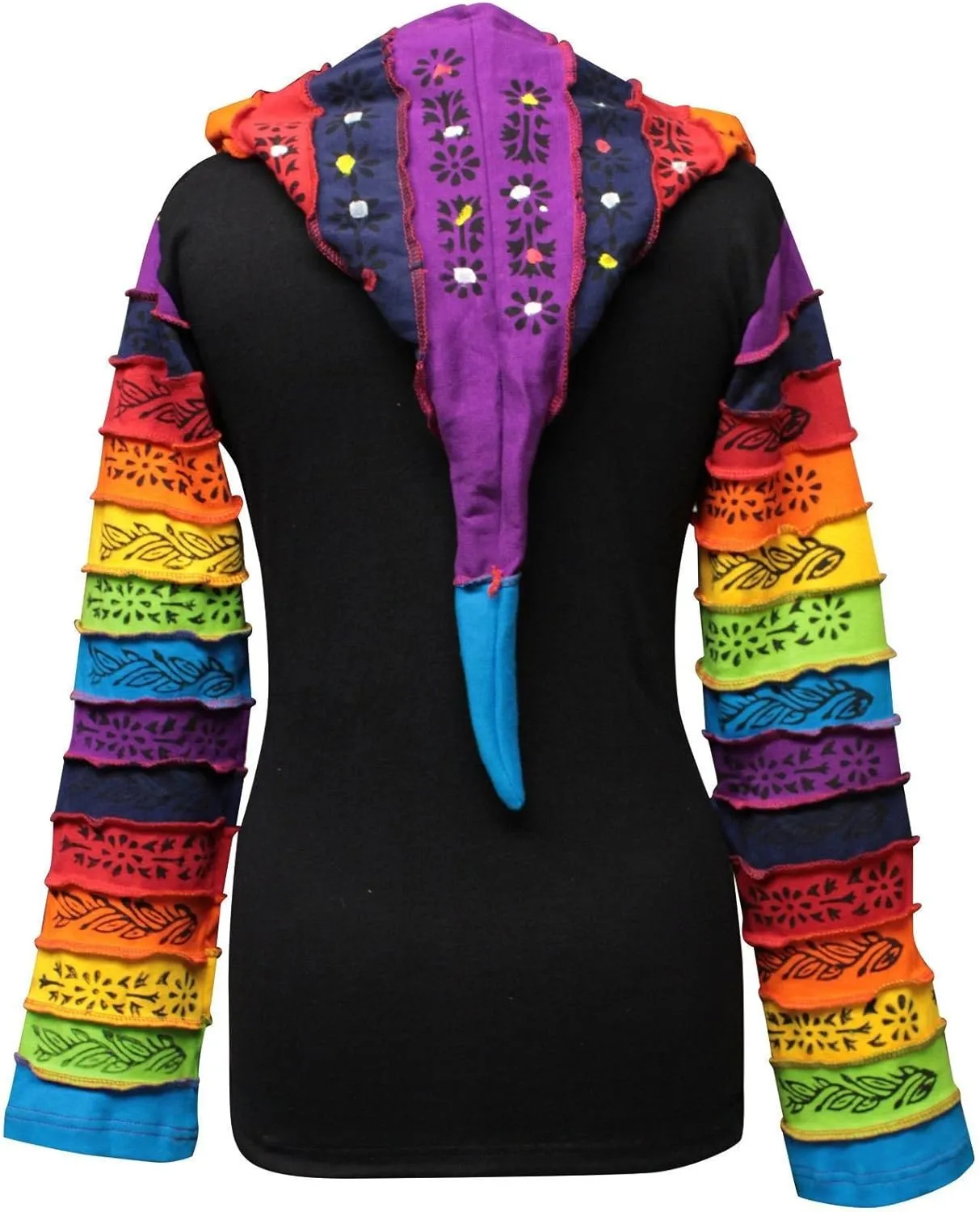 Shopoholic Fashion Women Rainbow Sleeved Flower Patch Hoodie